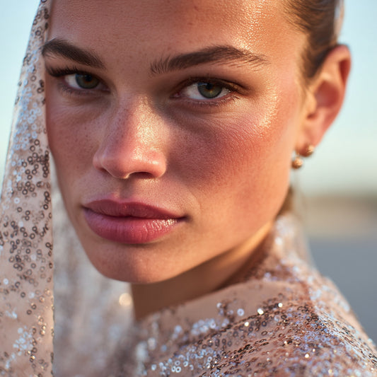 Broderat Tylltyg - Tyg Tyll Paljett Spets Simone Paljettyg Silver Blå Beige Rose 18