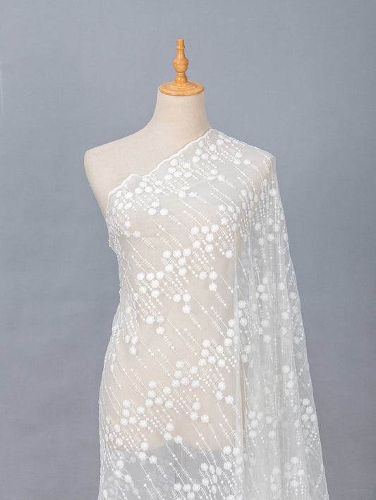 Brudspetstyg - Brud Bröllop Tyg Spets Tyll Elsa Runda Små Mönster Blommigt Slingor Vit 16