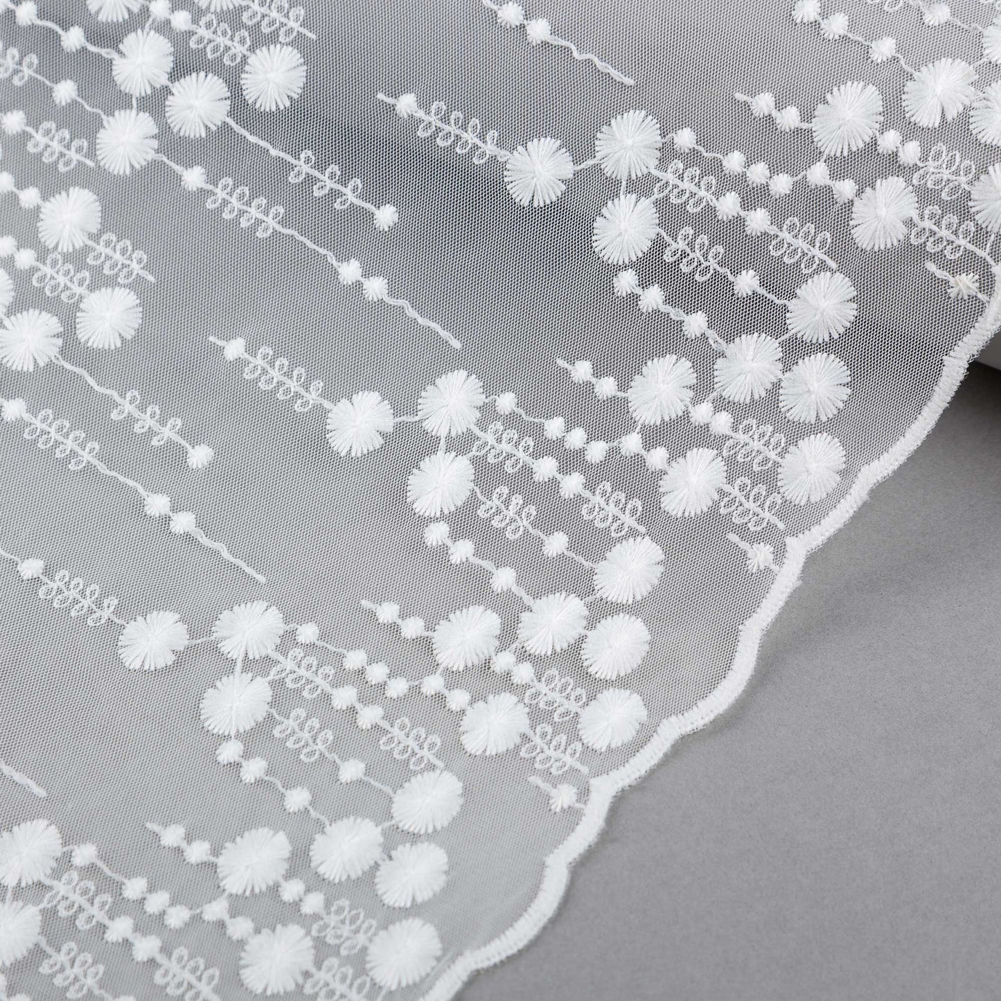 Brudspetstyg - Brud Bröllop Tyg Spets Tyll Elsa Runda Små Mönster Blommigt Slingor Vit 16