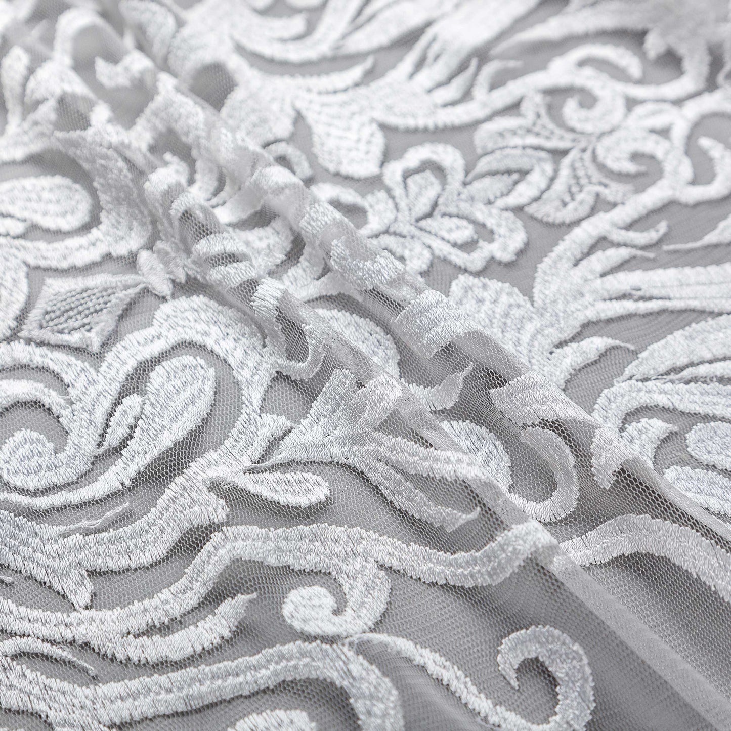 Brudspetstyg - Brud Bröllop Tyg Spets Tyll Rome Barockmönster Vita Slingor Damask Vit 18