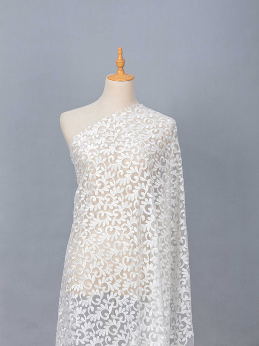 Brudspetstyg - Brud Bröllop Tyg Spets Tyll Marion Bladslingor Vit 20