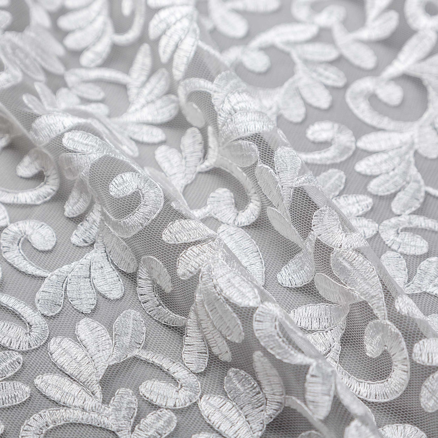 Brudspetstyg - Brud Bröllop Tyg Spets Tyll Marion Bladslingor Vit 20