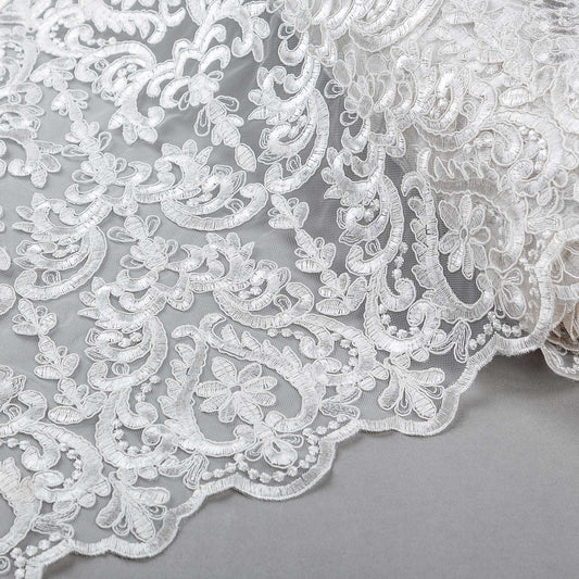 Brudspetstyg - Brud Bröllop Tyg  Spets Tyll Iris Eleganta Mönster i Barockstil Damask Vit 22