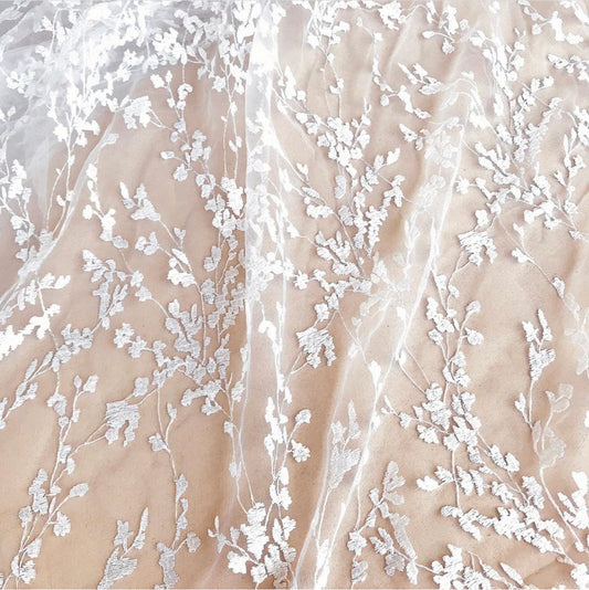 Brudspetstyg - Brud Bröllop Tyg  Spets Tyll Vår Slingor Benvit 11