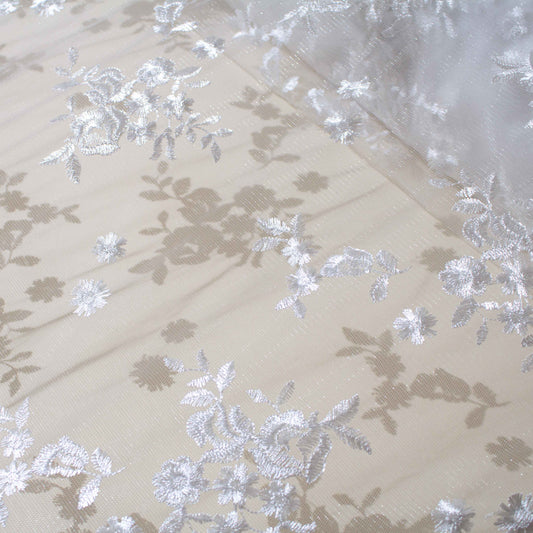 Brudspetstyg - Brud Bröllop Tyg  Spets Tyll Sommar Blommor Benvit 13