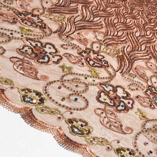 Spetstyg - Tyll Spets Brun Guld Paljett 28