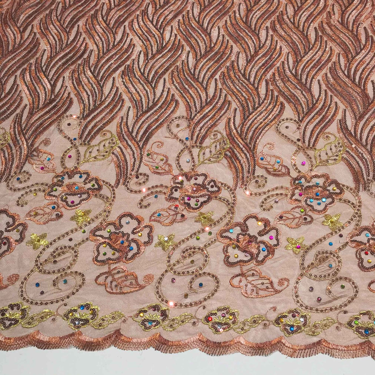 Spetstyg - Tyll Spets Brun Guld Paljett 28