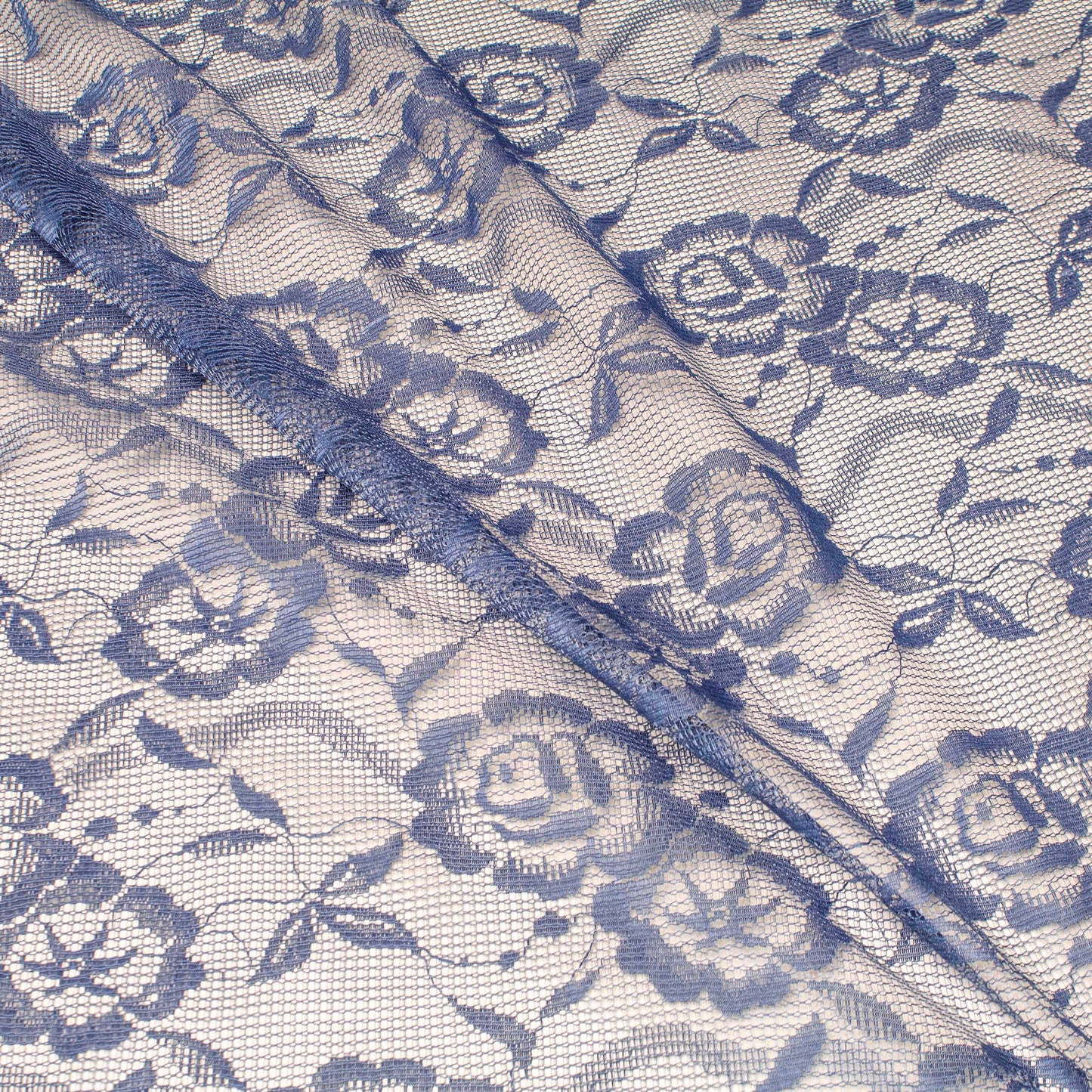 Spetstyg - Tyg Spets Blå Blommigt 38