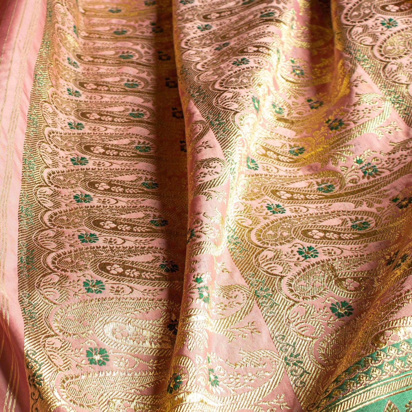 Sari - Siden Rosa Grön Guld 61