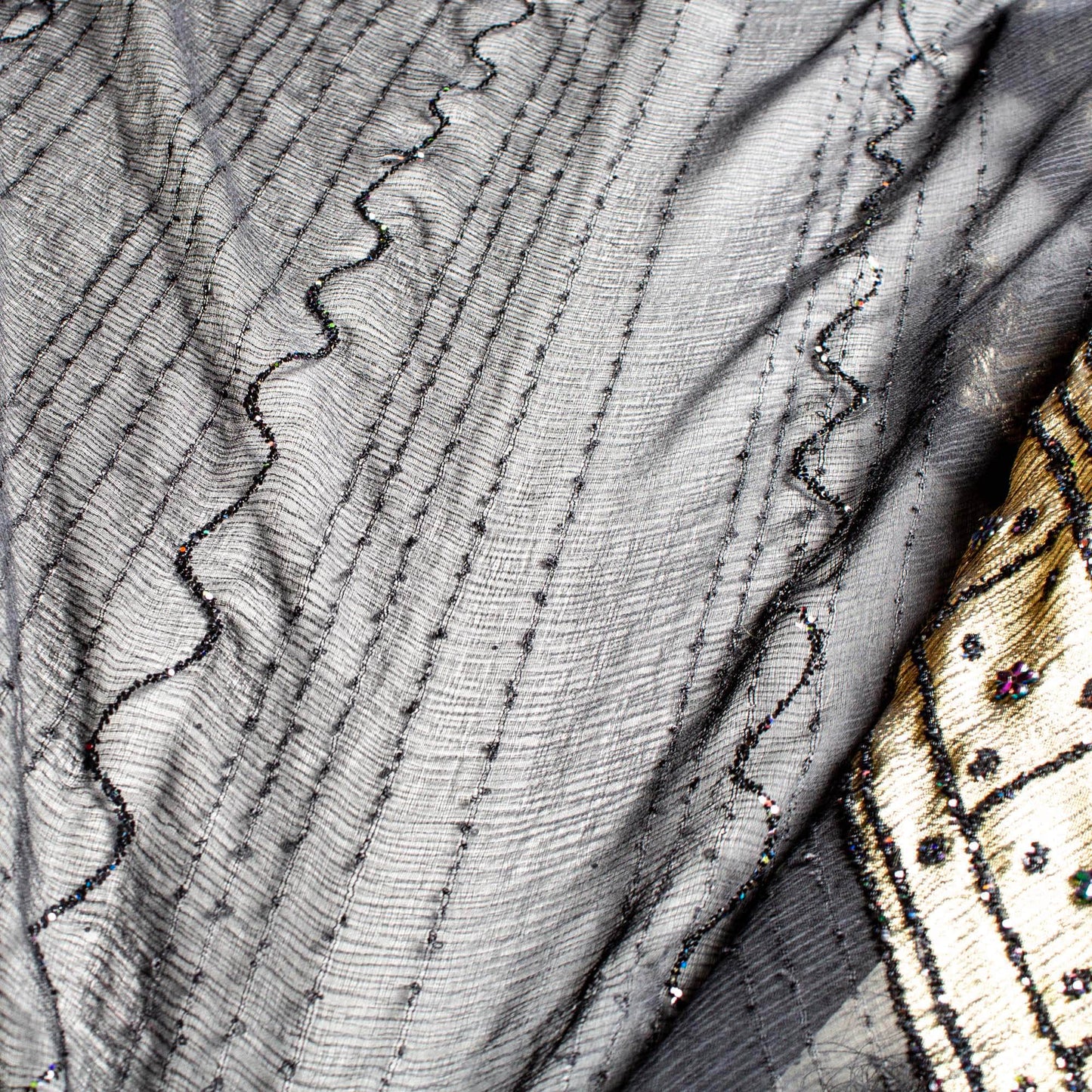 Sari - Chiffong Guld Svart Glitter 63