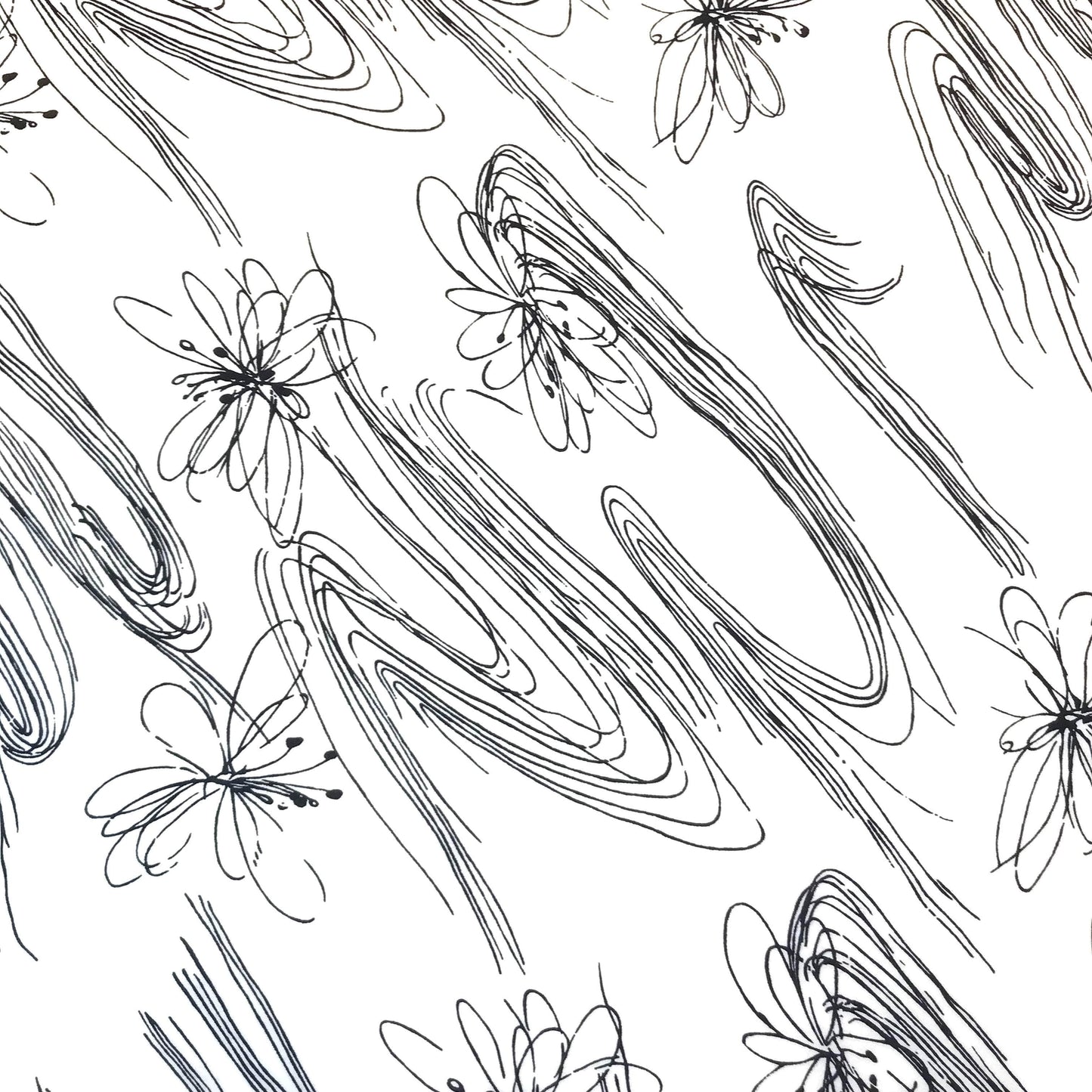 Mönstrade Modetyger - Tyg Mode Viskos Vit Svart Linjer 4