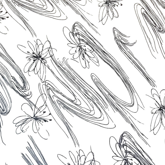 Mönstrade Modetyger - Tyg Mode Viskos Vit Svart Linjer 4