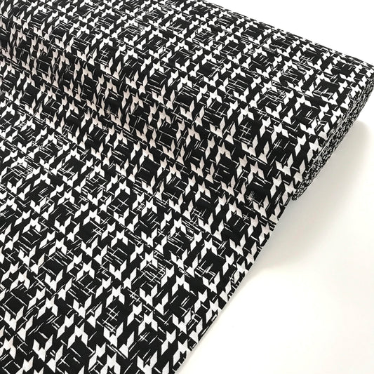 Stretchtyger - Bomull Tyg Polygon Mönstrad Svart Vit Stark Stretch Houndstooth 5