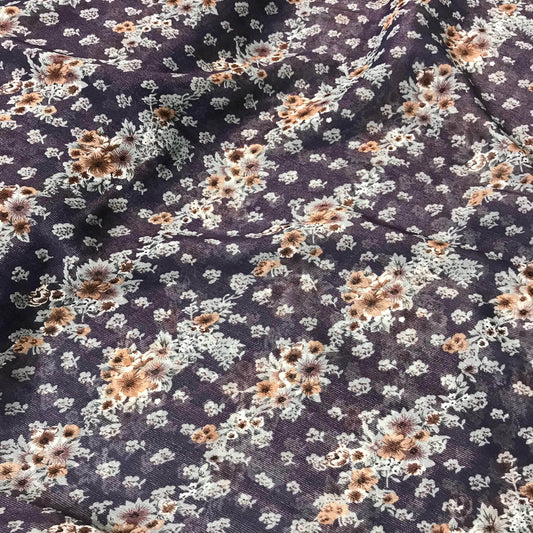 Mönstrat Chiffongtyg - Chiffong Tyg Blommigt Lila Brun 12