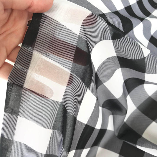 Mönstrade Modetyger - Tyg Mode Chiffong Rutigt Svart Vit 21