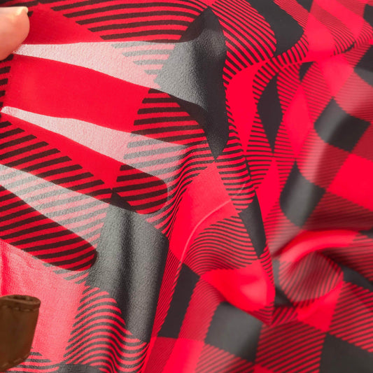 Mönstrade Modetyger - Mode Tyg Chiffong Rutigt Svart Röd 22