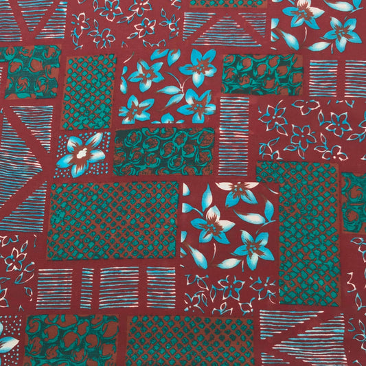 Mönstrade Modetyger - Grön Blå Blommor Rutigt 54