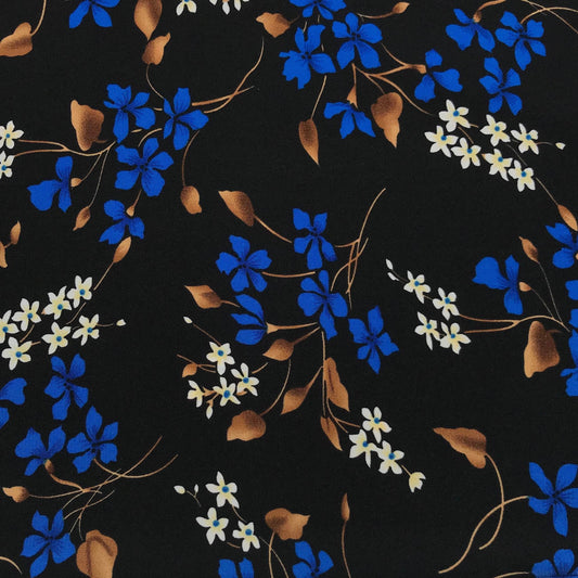 Mönstrade Modetyger - Svart Blå Vit Brun Blommigt 55