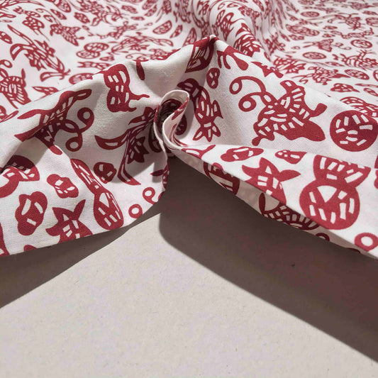 Mönstrat Bomullstyg - Styv Röd Lisa 92