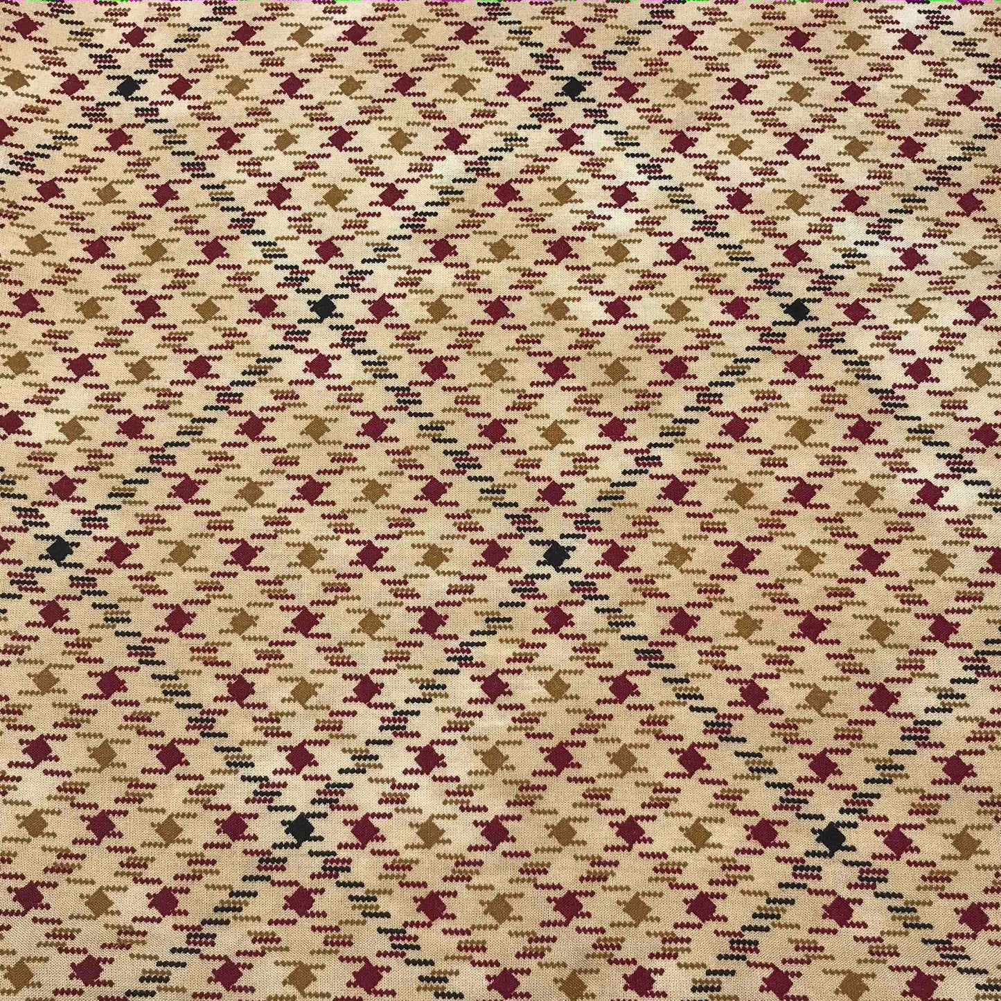 Mönstrade Viskostyger - Viskos Tyg Beige Vinröd Svart Diamant 98