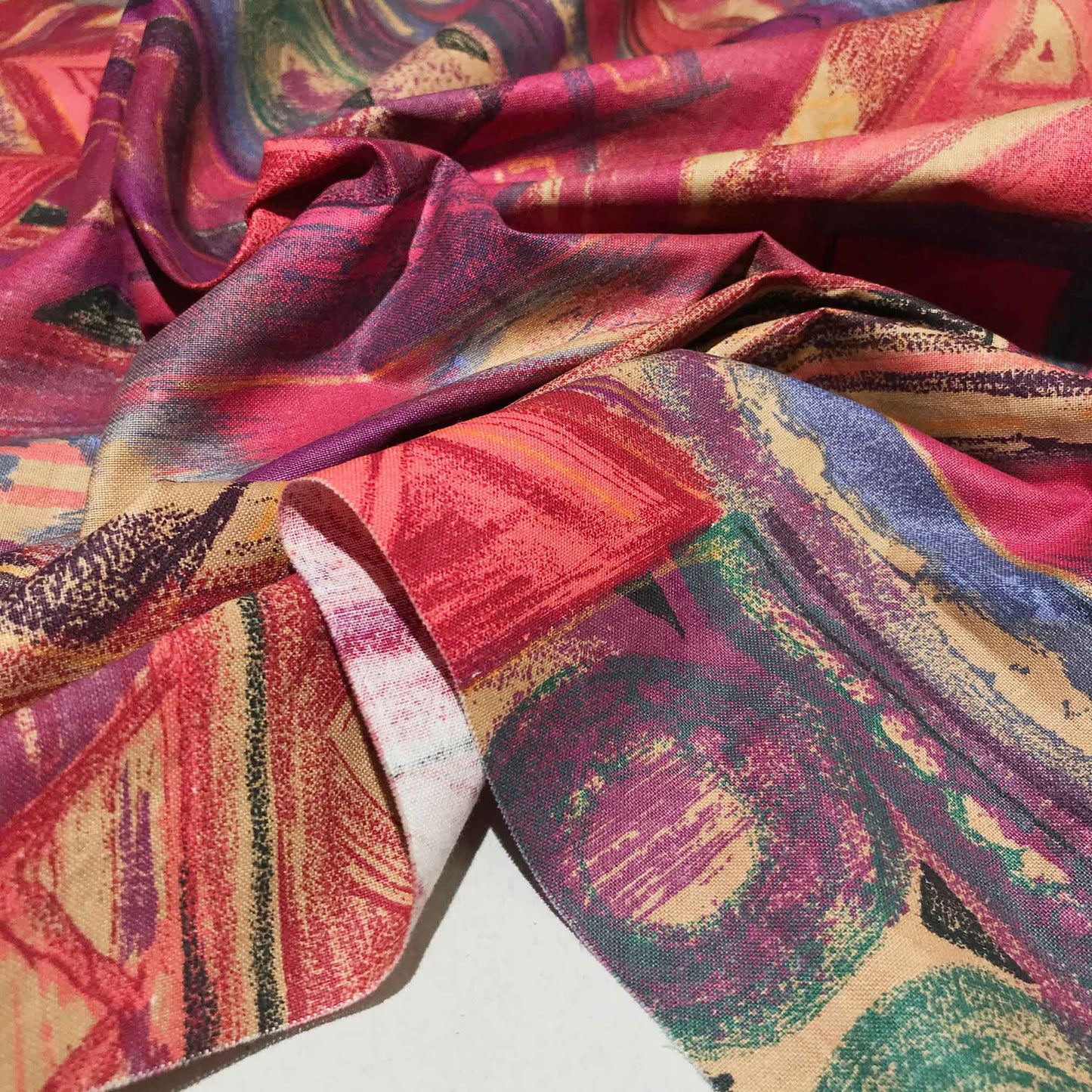 Mönstrat Bomullstyg - RETRO Bomull Styv Abstrakt Rosa Grön Blå Lila 134