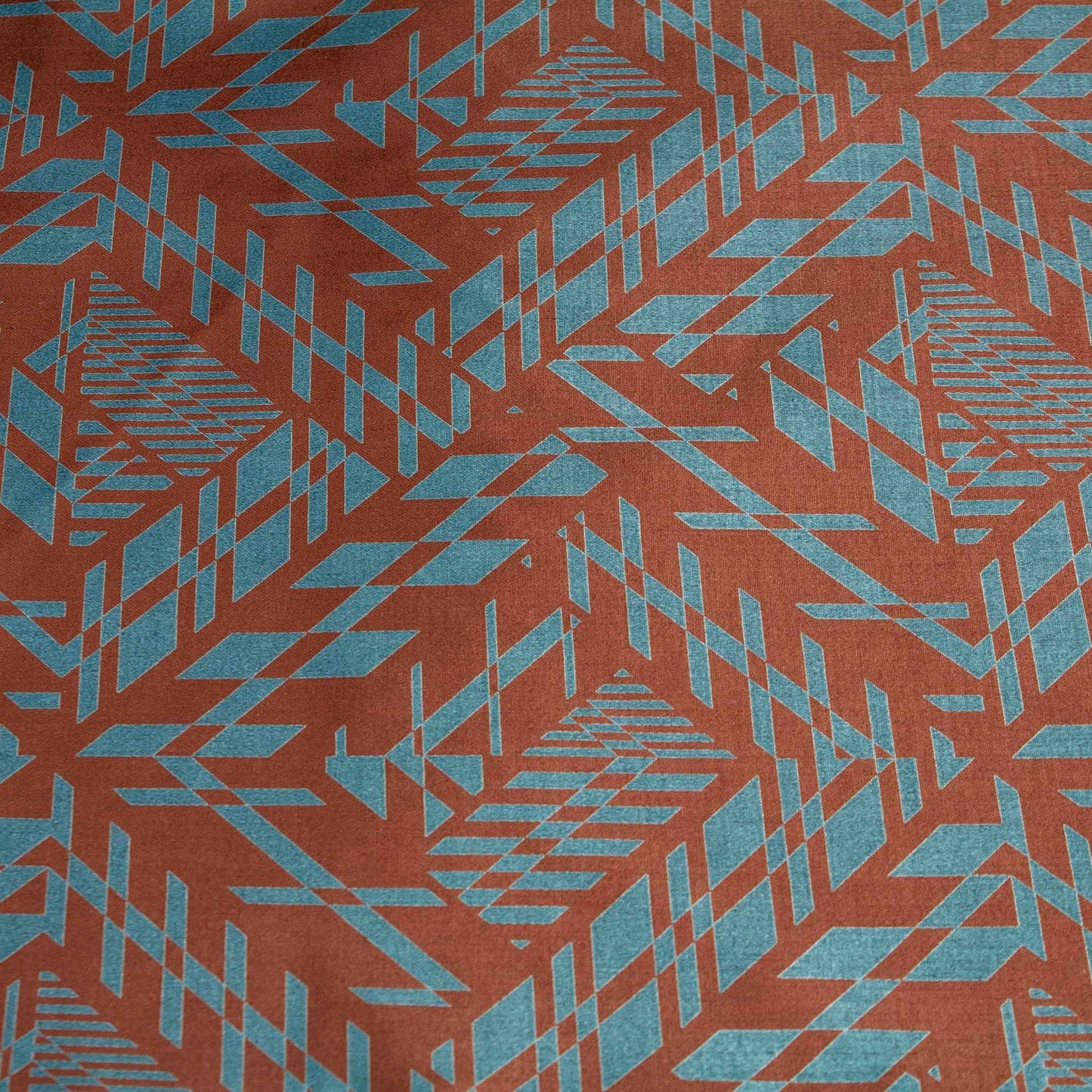 Mönstrade Modetyger - Tyg Mode Bomull Lyster Polygon Brun Turkos 162