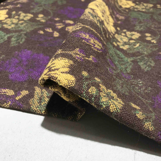 Grovt Ulltyg - Retro Brun Lila Gul Grön Blommor 1