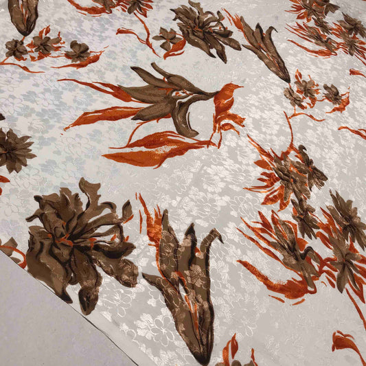 Mönstrade Modetyger - Skimmer Benvit Orange Brun Blommigt 32