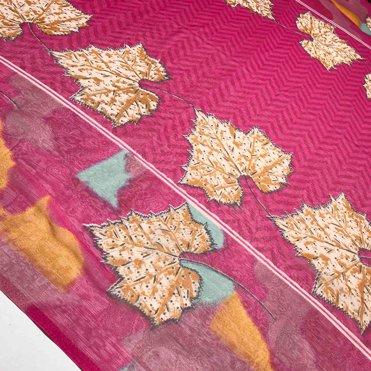 Mönstrade Chiffongtyger - Chiffong Cerise Orange Brun Blå Blad 36
