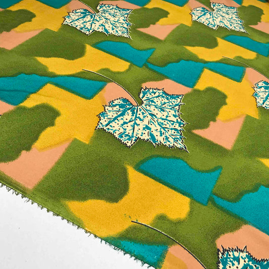 Mönstrade Modetyger - Crepe Gul Grön Blå Blad 40