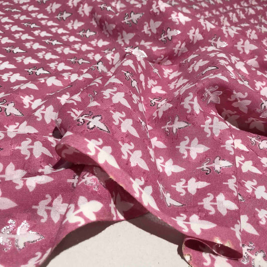 Mönstrade Modetyger - Mode Tyg Skimmer Silver Lila Vit Damask 49