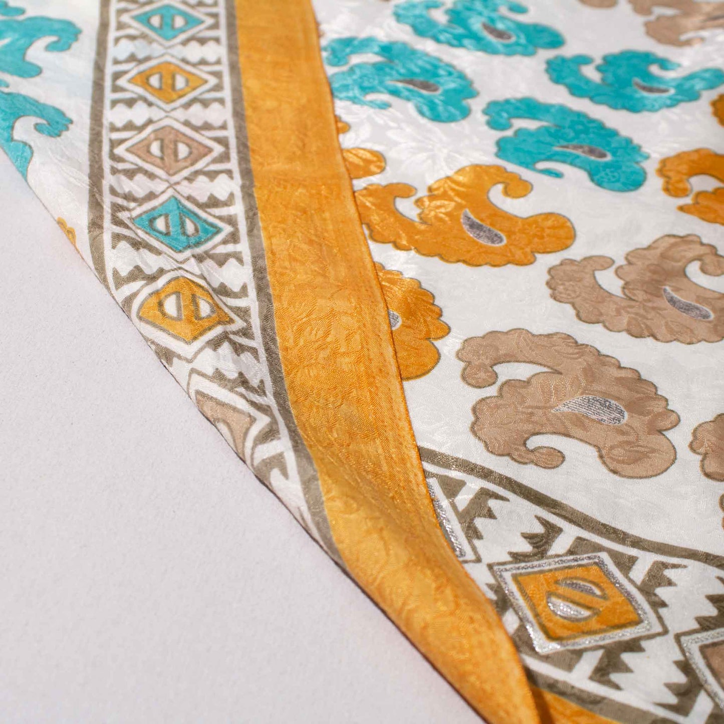 Mönstrade Modetyger - Tyg Mode Crepe Silver Skimmer Orange Vit Brun Turkos Paisley 74