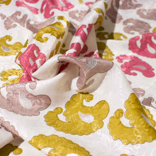 Mönstrat crepe paisley mönster i vit och grön och rosa