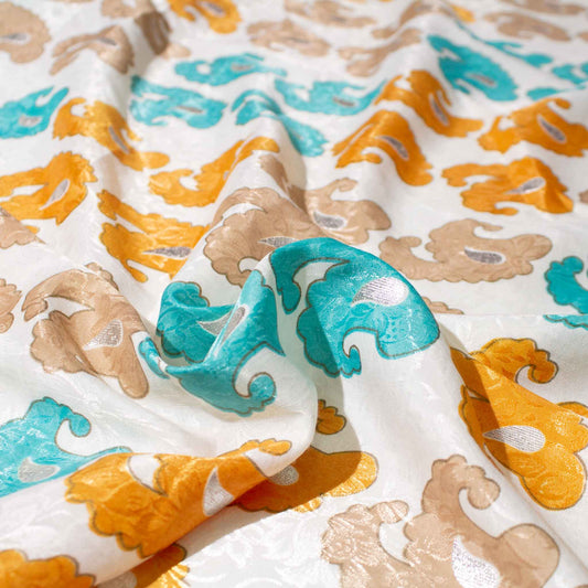 Mönstrade Modetyger - Tyg Mode Crepe Silver Skimmer Orange Vit Brun Turkos Paisley 74