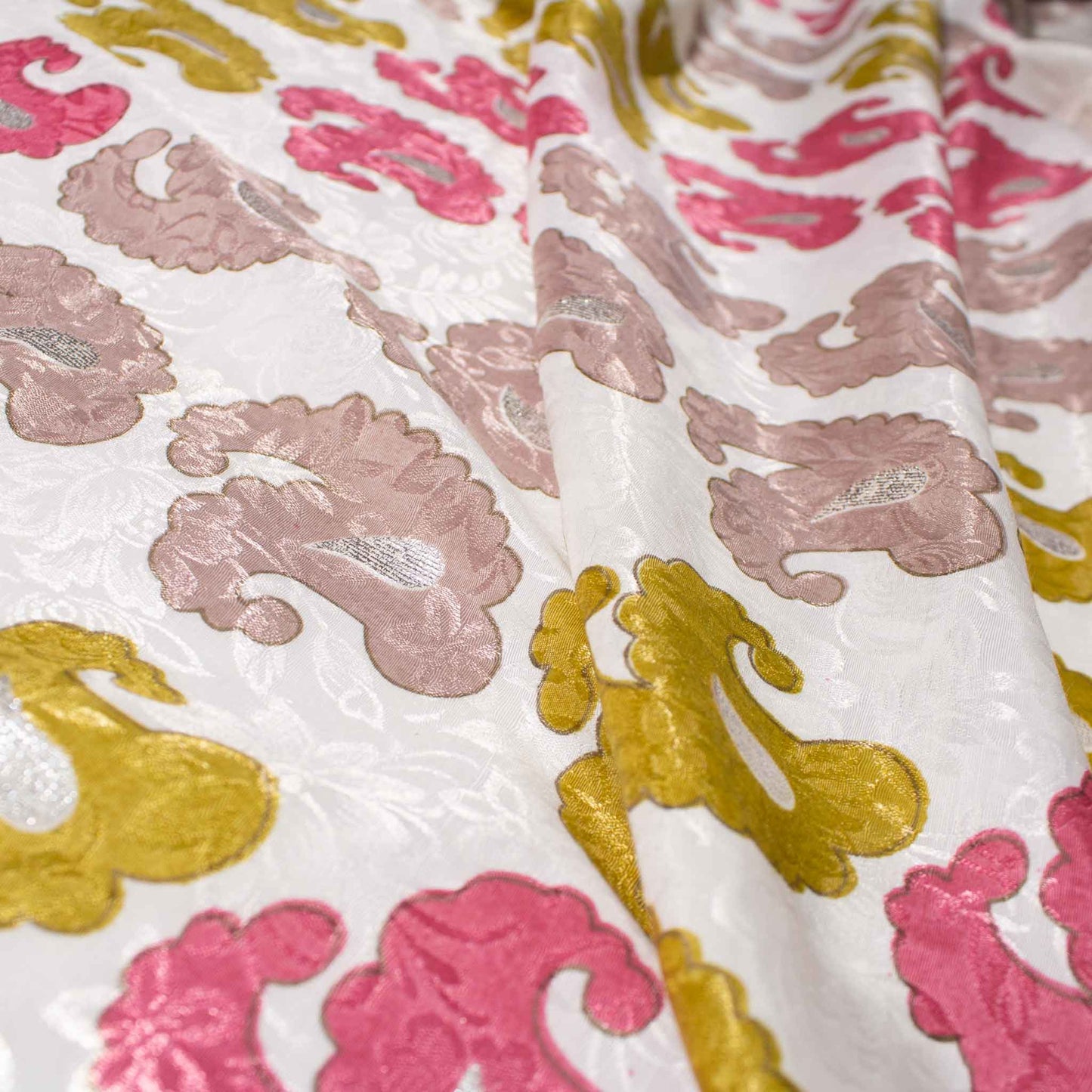 Mönstrade Modetyger - Silver Skimmer Rosa Vit Grå Grön Paisley 73