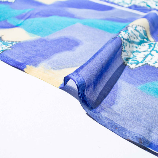 Mönstrade Chiffongtyger - Chiffong Blå Grön Benvit Blommigt Border 78