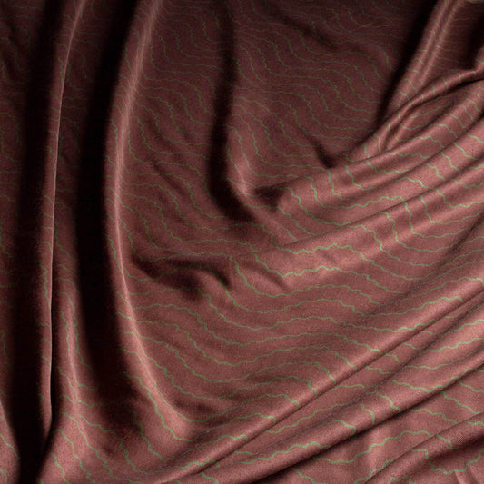 Mönstrade Modetyger - Mode Tyg Brun Grön Linjer Vågigt 92