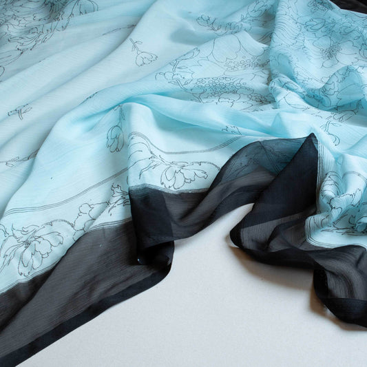 Mönstrade Chiffongtyger - Chiffong Blå Svart Blommigt Rapport 104