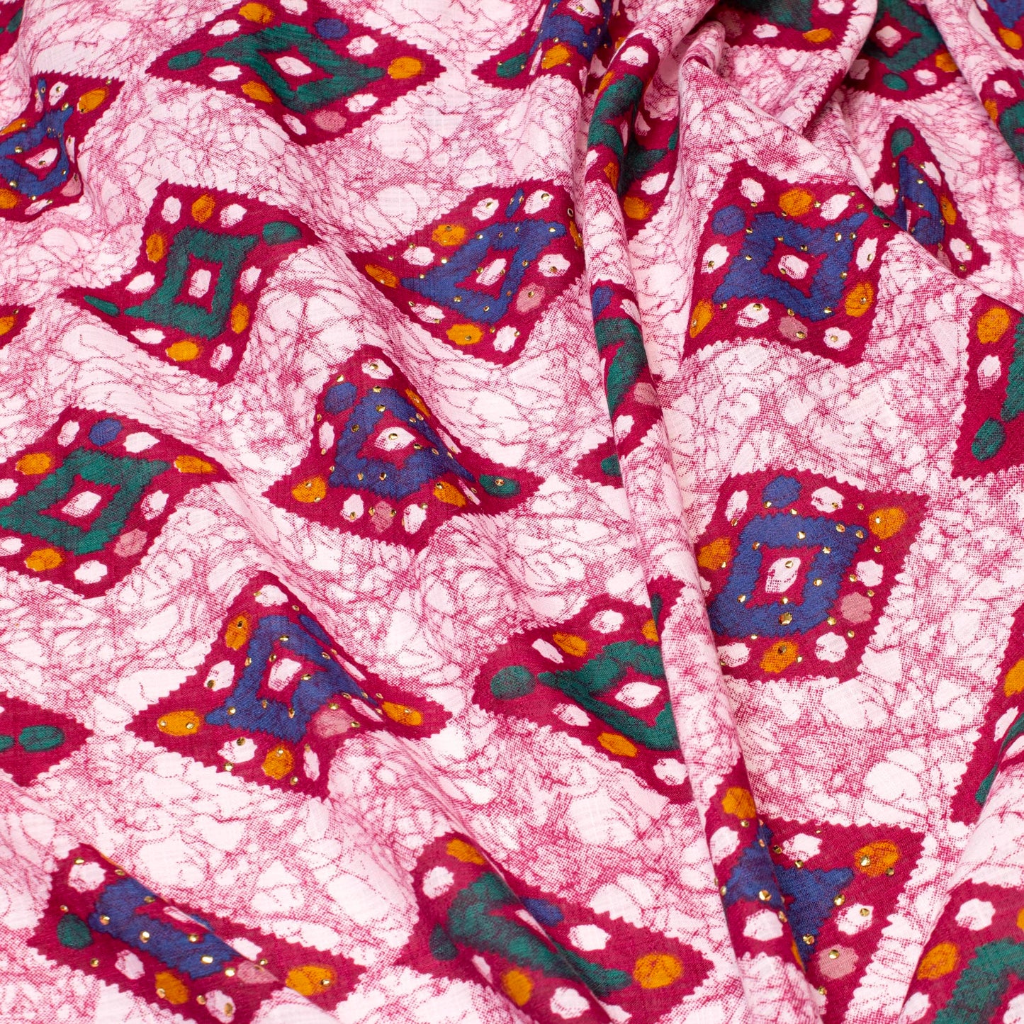 Mönstrade Modetyger - Tyg Röd Gul Grön Lila Rosa Rapport 139