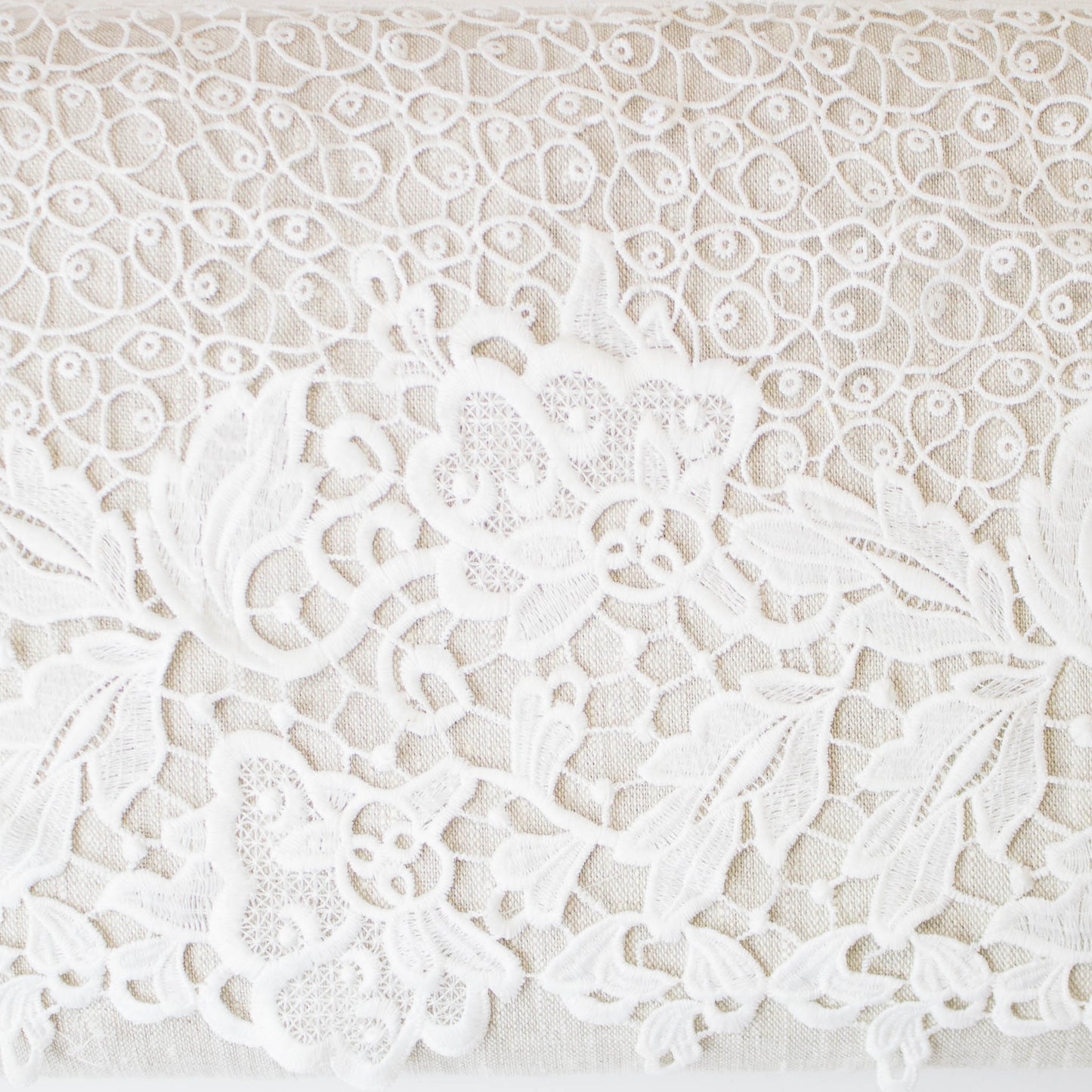 Broderade Spetsband - Brud Bröllop Knypplad Spets Vit Ultrabred Blommor & Bladslingor 6