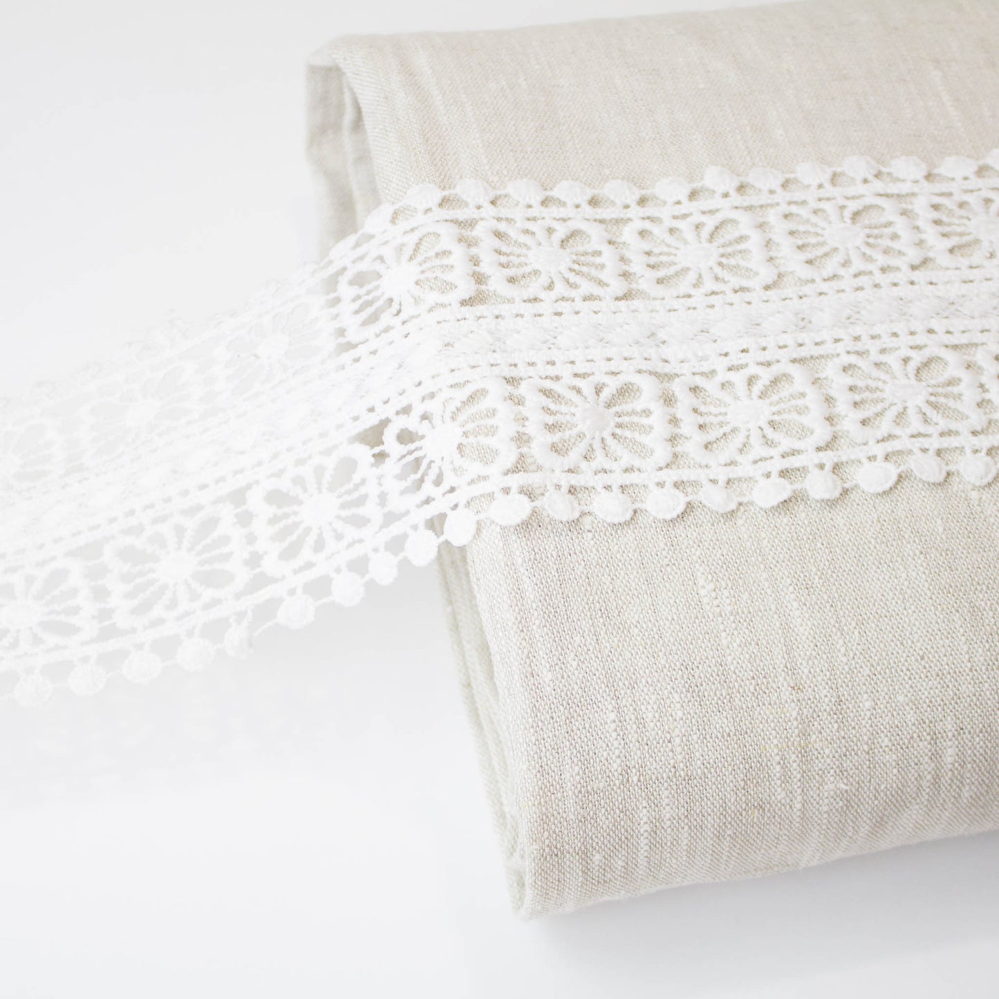 Broderade Spetsband - Brud Bröllop Knypplad Spets Vit Fyrkantiga Blommor & Cirklar 18