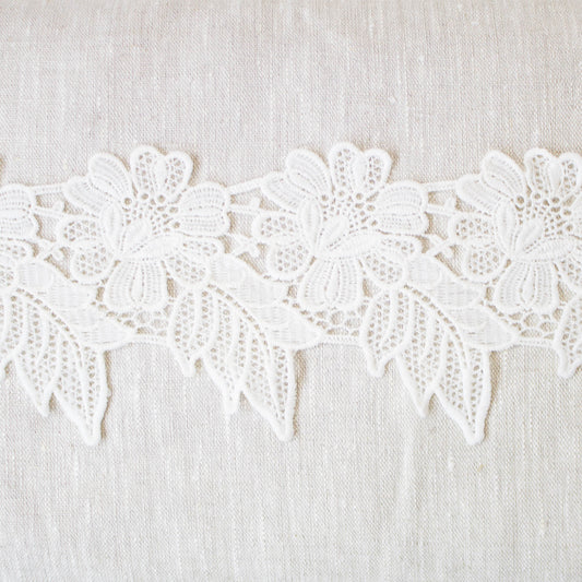 Broderade Spetsband - Band Brud Bröllop Knypplad Spets Benvit Blommigt Med Stora Blad 22