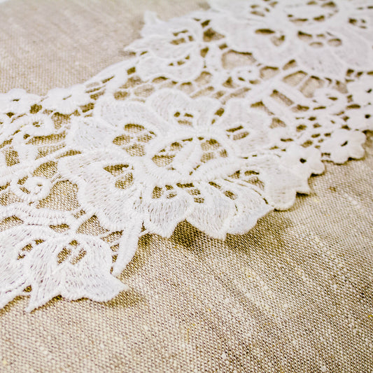 Broderade Spetsband - Band Tygband Brud Bröllop Knypplad Spets Vit Stora Blommor 500