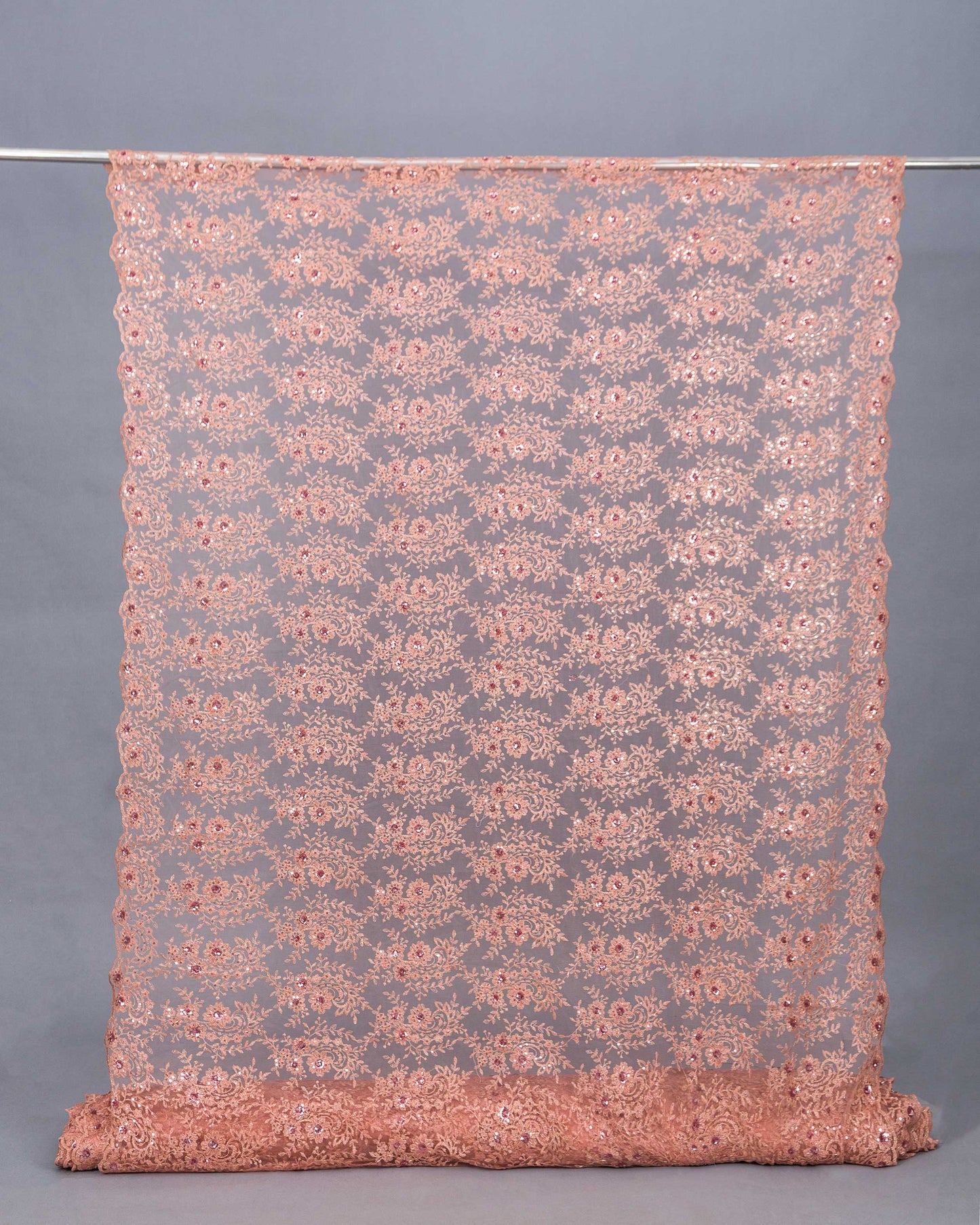 Broderat Tylltyg - Tyll Spets Alba Strass Paljetter Blommigt Rosa 17