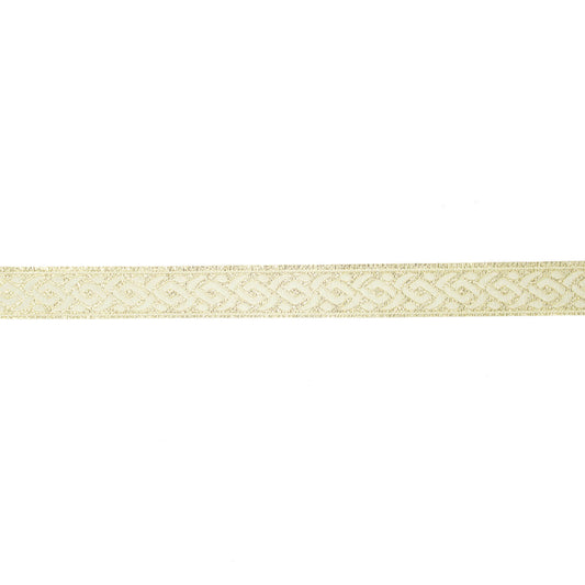 Jacquardband i ljus guld med keltiskt flätningsmönster, 2,6 cm brett dekorband