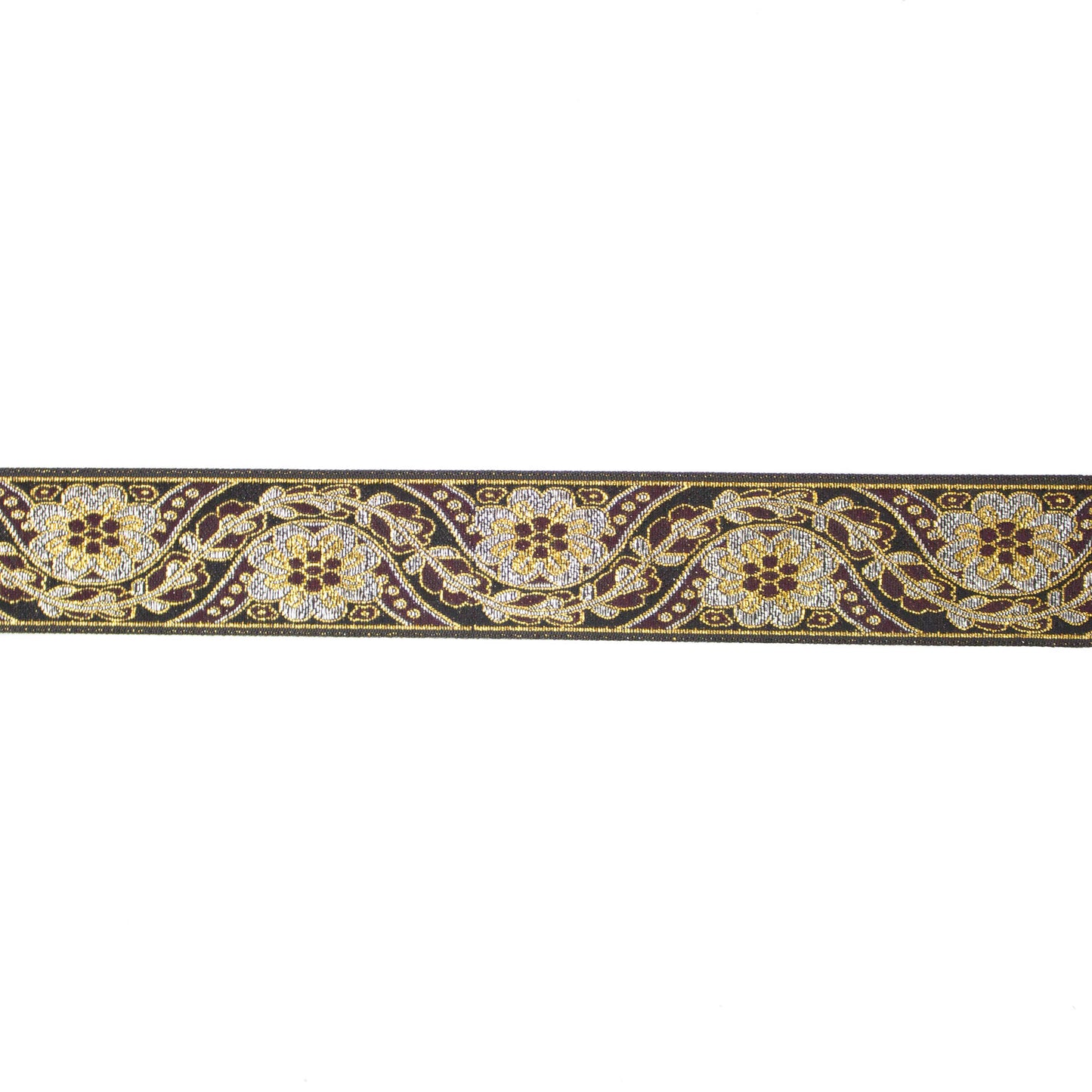 Band - Tygband Skimmer Svart Silver & Guld & Brons Blommigt & Blad 10