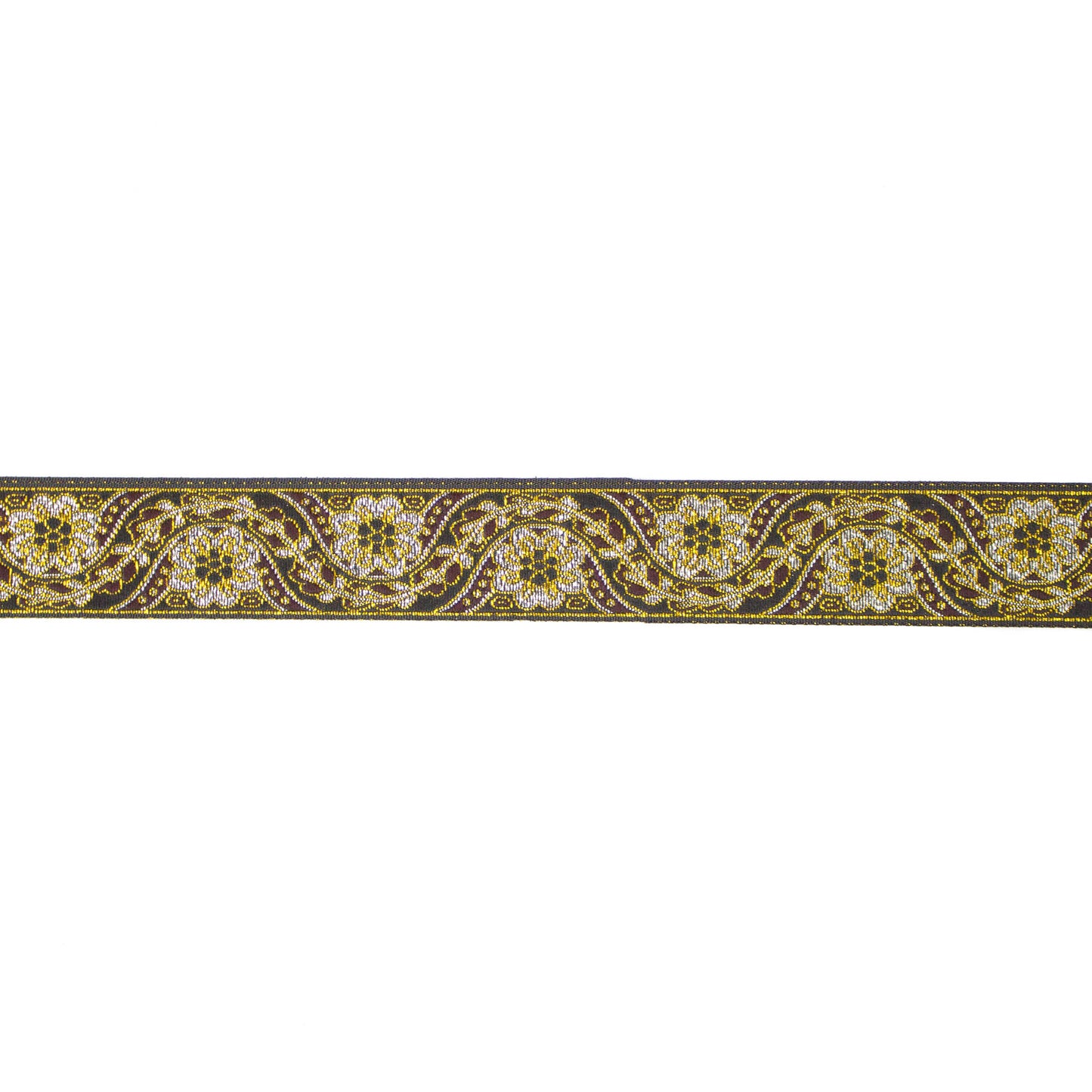 Band - Tygband Skimmer Svart Silver & Guld & Brons Blommigt & Blad 13