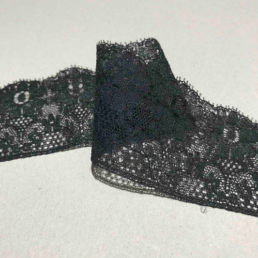 Spetsband - Tygband Band Chantilly Spets Svart Blommor 4,5cm 59