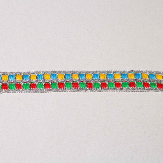 Band - Rutigt Blå Gul Röd Grön Silver 2,3cm 64