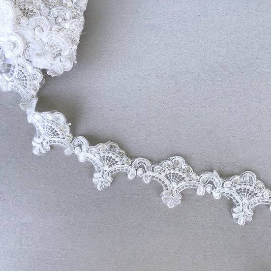 Brudspets band - Tygband Brud Bröllop Old Fashioned With Pearls - Benvit 30